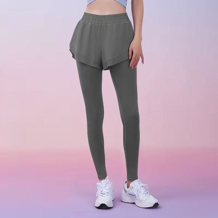 Sinceshe Fake two-piece sports leggings pocket pants nude fitness trousers high waist hip yoga pants women