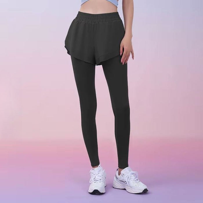 Sinceshe Fake two-piece sports leggings pocket pants nude fitness trousers high waist hip yoga pants women