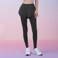 Sinceshe Fake two-piece sports leggings pocket pants nude fitness trousers high waist hip yoga pants women