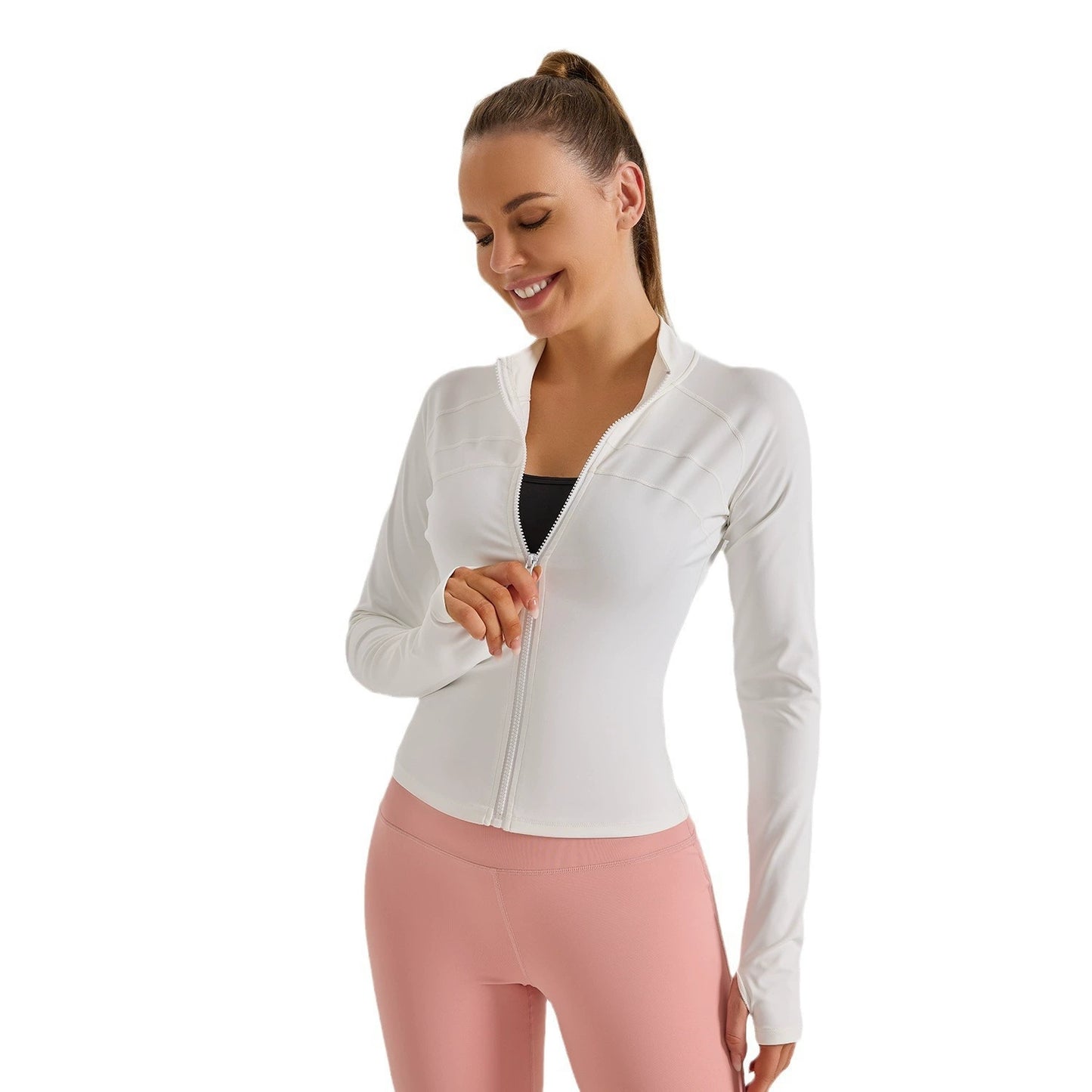 Sinceshe Zipper sports jacket stretch tight sports top yoga clothes women