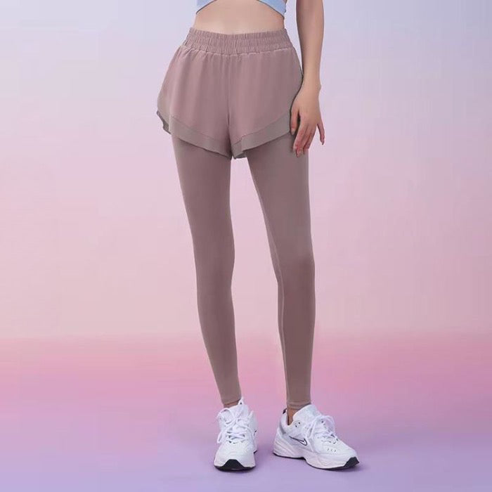 Sinceshe Fake two-piece sports leggings pocket pants nude fitness trousers high waist hip yoga pants women