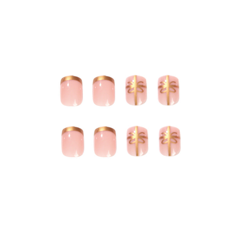 Christmas French gold thread bow False Nail