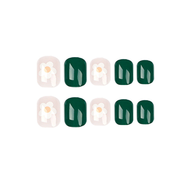 Simple and fresh green and white flowers False Nail