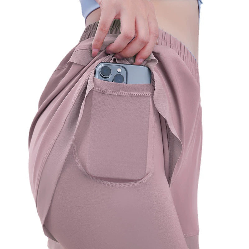 Sinceshe Fake two-piece sports leggings pocket pants nude fitness trousers high waist hip yoga pants women